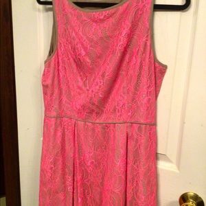Sweet and sexy neon pink lace midi dress. Adorable for summer.